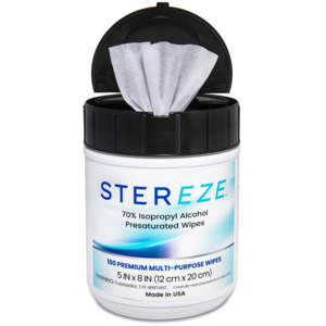 Stereze STIA100W 70% Isopropyl Alcohol, Presaturated Wipes, 5" x 8", 100/Tub