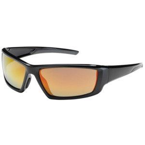 Bouton Optical 250-47-0004 Sunburst Full Frame Safety Glasses, BK/RD Mirror Plus Lens, Anti-Scratch/Reflective