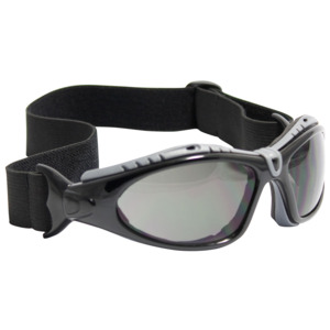 Bouton Optical 250-50-0421 Fuselage Safety Glasses, Full Frm, BK/GY Lens, Foam, Anti-Scratch/Fog