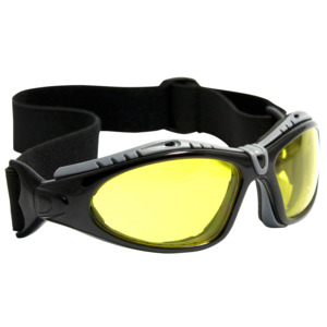 Bouton Optical 250-50-0429 Fuselage Safety Glasses, Full Frm, BK/AM Lens, Foam, Anti-Scratch/Fog