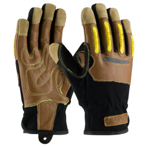 Maximum Safety 120-4100/S Glove, Goatskin Leather Palm, Finger TPR Impact Protection, Brown, Small