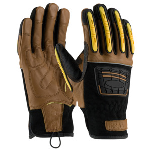 Maximum Safety 120-4150/S Glove, Goatskin Leather Palm, Dorsal TPR Impact Protection, Brown, Small