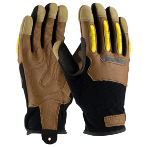 Maximum Safety 120-4200/L Glove, Goatskin Leather Palm, Finger TPR Impact Protection, Brown, Large
