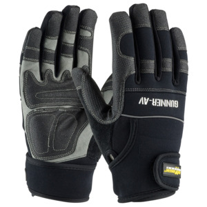 Maximum Safety 120-4400/L Glove, Gunner-AV Workman, Leather Palm, Anti-Vibration, Black, Large