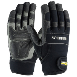 Maximum Safety 120-4400/XL Glove, Gunner-AV Workman, Leather Palm, Anti-Vibration, Black, XL