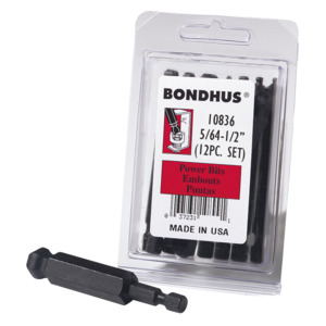 Bondhus 10836 3" Bit Set, Inch, 12 pc, 5/64 - 1/2"