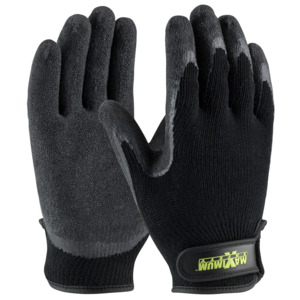 Maximum Safety 39-C1375/XL Glove, Latex Crinkle Grip, Cotton/Poly, Hook/Loop Cuff, Black, XL