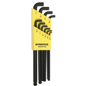 Bondhus 67037 ProGuard™ 13-pc SAE Stubby Double Ball End L-Wrench Set with Extra Long Arm