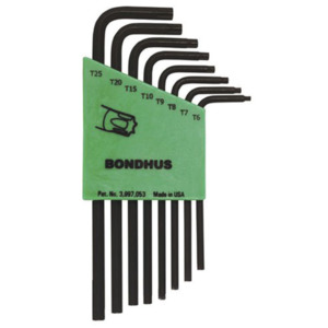 Bondhus 32432 Set of 8 Tamper Resistant Star L-wrenches, Long Length, sizes TR6-TR25