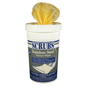 DYKEM 91930 SCRUBS Stainless Steel Cleaner Wipes, 30 Wipes/ Container, 6/Case